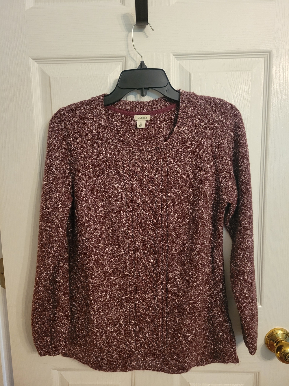 L.L. Bean Marled Cable Crew Sweater - Burgundy